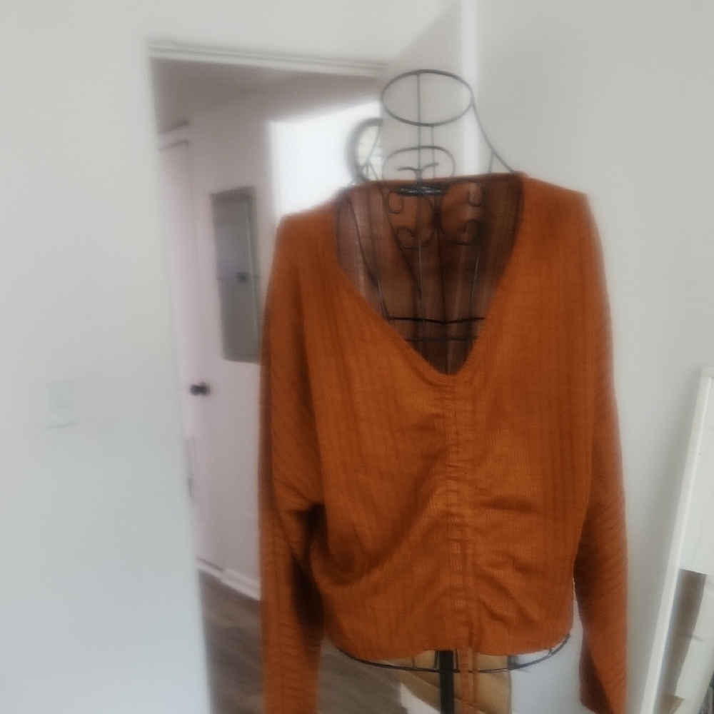 SHEIN Relaxed Orange Long Sleeve Ruched Blouse